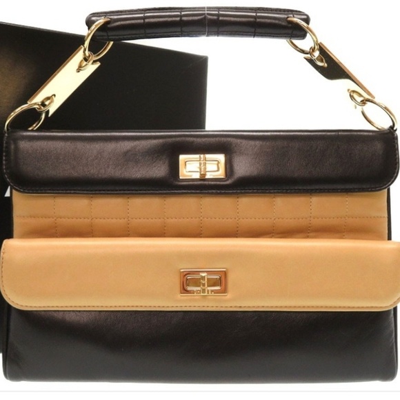 Chanel Chocolate Bar Double Flap Black Beige Bag - Picture 2 of 8